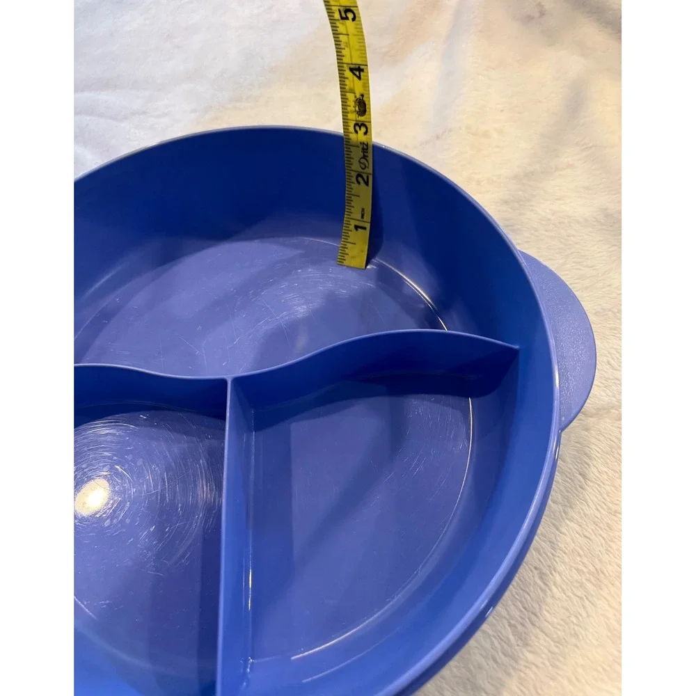 Tupperware Crystalwave Divided Microwave Dish 3284C Blue Teal 3 Compartment 9